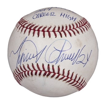 2014 Miguel Cabrera Game Used, Signed & Inscribed OML Selig Baseball Used on 9/26/14 for Career High 52nd Double of the Season (MLB Authenticated & JSA)